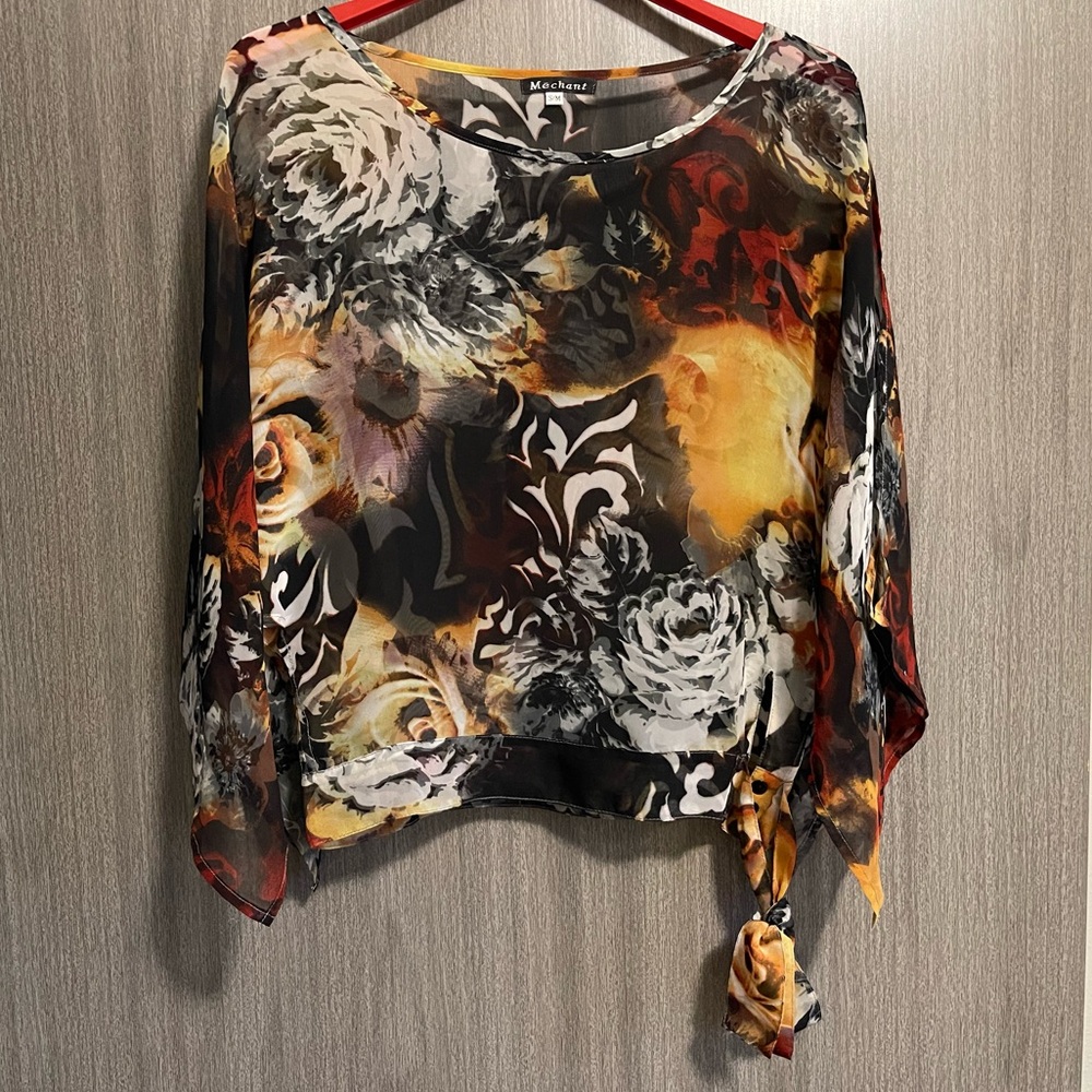 Vintage Mechant Floral | Abstract Sheer Blouse - Size S | M